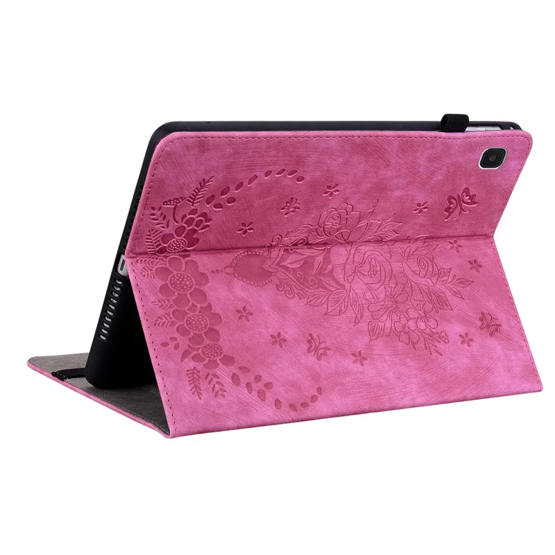 For Samsung Galaxy Tab A7 Lite 8.7-inch Imprinted PU Leather Foldable Stand Tablet Case with Pen Holder - Rose