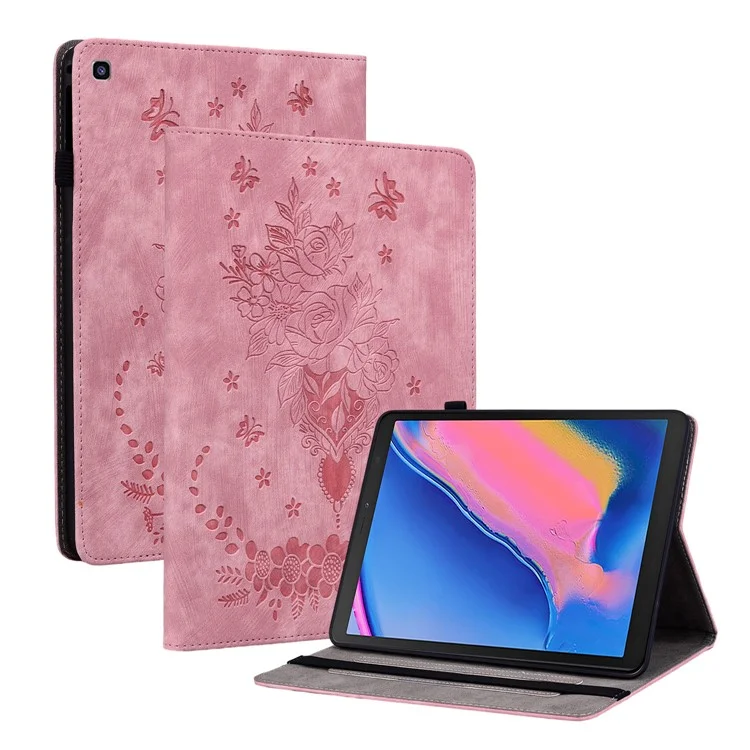 Für Samsung Galaxy Tab A 8.0 (2019) SM-T290 (WLAN) / SM-T295 (LTE) PU-Leder-Kartenfach-Schale mit geprägter Tablet-Ständer-Hülle - Pink