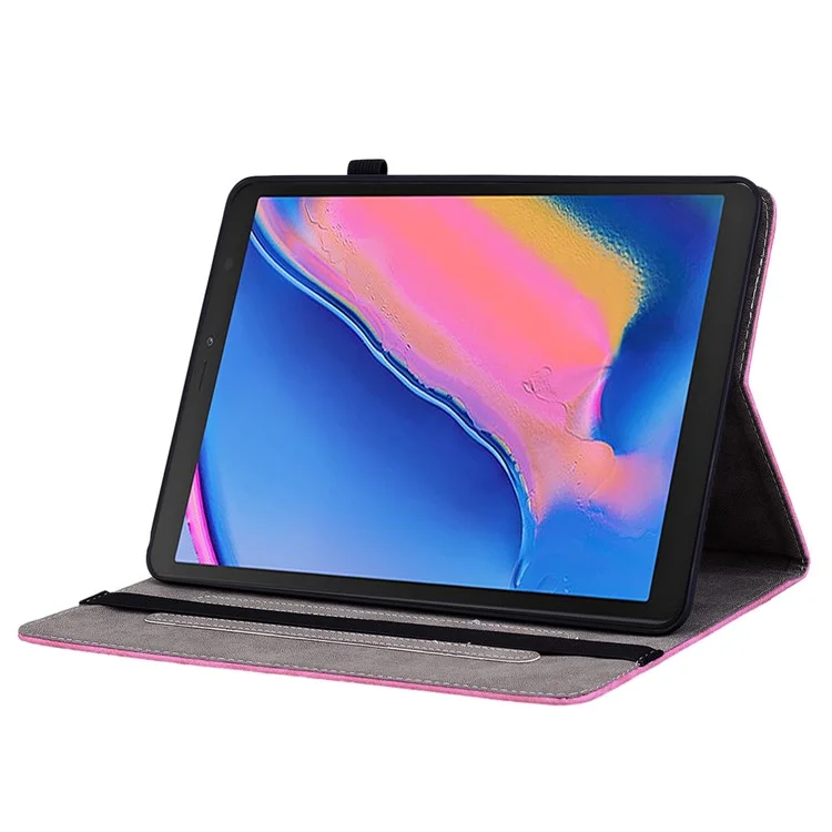 For Samsung Galaxy Tab A 8.0 (2019) SM-T290 (Wi-Fi) / SM-T295 (LTE) PU Leather Card Holder Shell Imprinted Tablet Stand Case - Rose