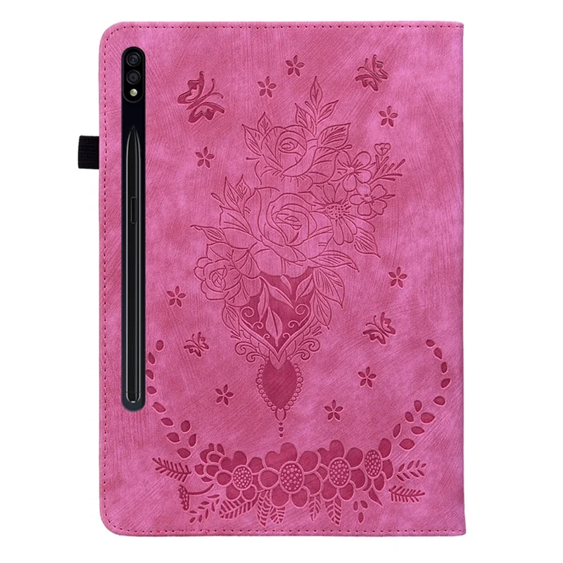 Tablet-Lederhülle für Samsung Galaxy Tab S7 / S8, Kartenfächer, Ständer, bedruckter Tablet-Schutz - Rose