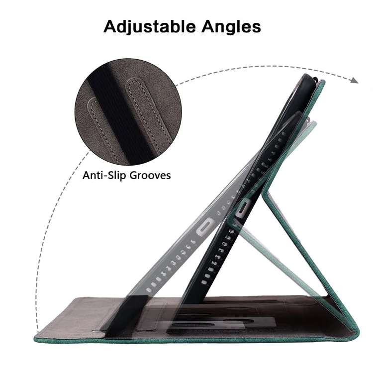 For Samsung Galaxy Tab S7+ / S7 FE / S8+ Imprinted Cover with Pen Holder PU Leather Stand Tablet Case - Green