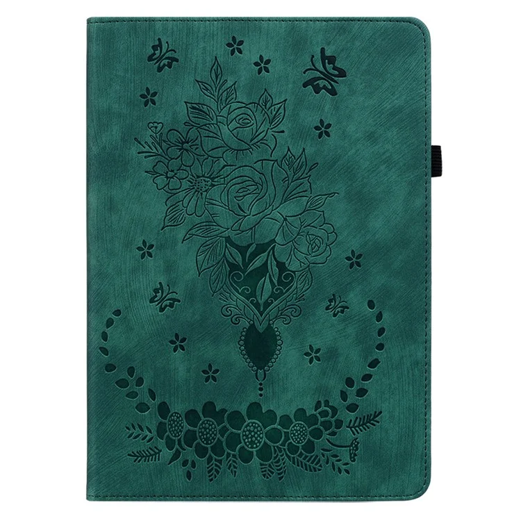 For Samsung Galaxy Tab S7+ / S7 FE / S8+ Imprinted Cover with Pen Holder PU Leather Stand Tablet Case - Green