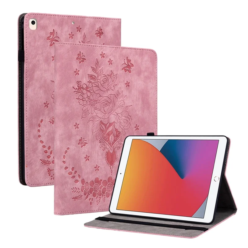 For iPad 10.2 (2019) / (2020) / (2021) / iPad Air 10.5 inch (2019) Smart Tablet Case PU Leather Stand Imprinted Cover - Pink