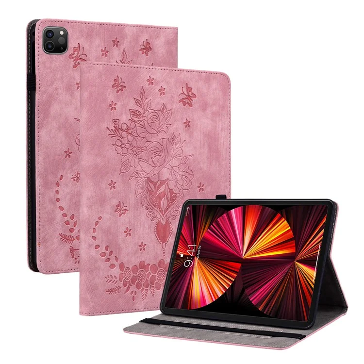 Para iPad Pro 11 polegadas (2018) / (2020) / (2021) / (2022) / Air 11 (2024) / Air (2022) / (2020) Imprinted Leather Stand Case - Rosa
