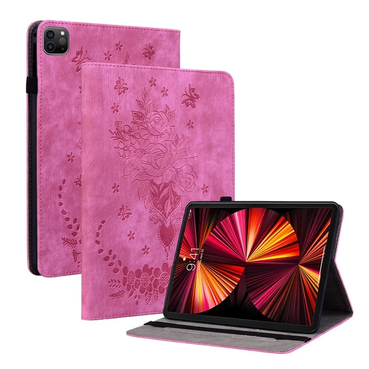 Para iPad Pro 11 polegadas (2018) / (2020) / (2021) / (2022) / Air 11 (2024) / Air (2022) / (2020) Imprinted Leather Stand Case - Rosa