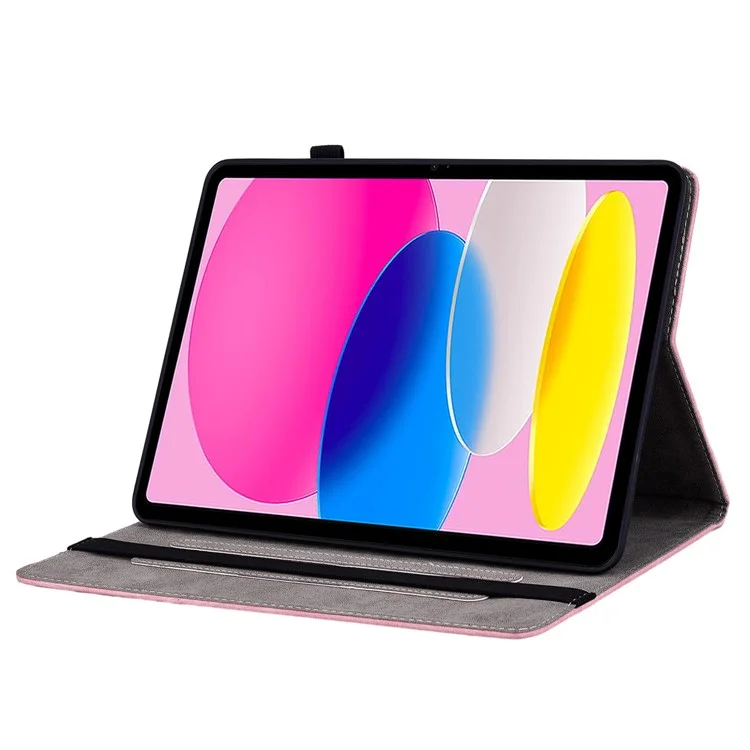 For iPad (2025) / 10.9 (2022) PU Leather Stand Case Butterfly Rose Imprinted Card Holder Tablet Cover - Pink