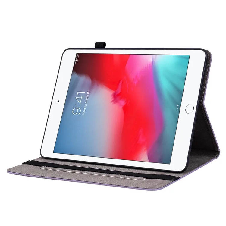 Für iPad Mini / Mini 2 / mini 3 / mini 4 / mini (2019) 7,9 Zoll PU-Leder-Kartenhalter-Ständer-Gehäuse mit geprägtem Tablet-Anti-Drop-Cover - Lila