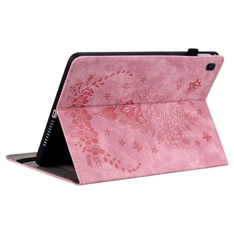 Para Samsung Galaxy Tab S6 Lite (2024) / S6 Lite (2022) / S6 Lite (2020) Mariposa Rosa Estampada Funda de Cuero con Soporte para Tarjetas de Tableta - Rosa