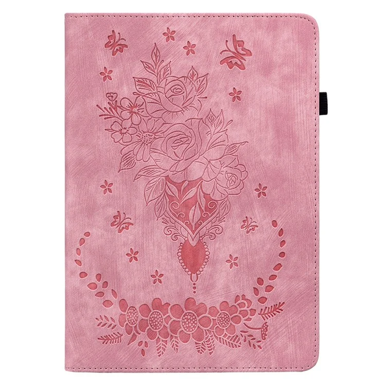 Para Samsung Galaxy Tab S6 Lite / Tab S6 Lite (2022) Cubierta de la Tarjeta de la Tarjeta de la Caja Del Soporte de Cuero Impreso de Mariposa Rose Rose - Rosa