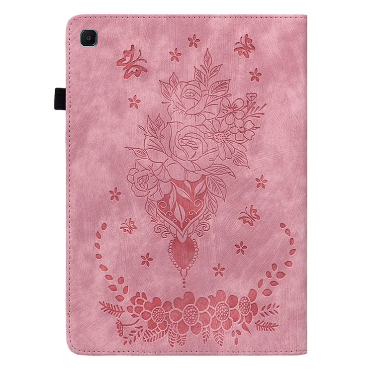 Para Samsung Galaxy Tab S6 Lite / Tab S6 Lite (2022) Cubierta de la Tarjeta de la Tarjeta de la Caja Del Soporte de Cuero Impreso de Mariposa Rose Rose - Rosa