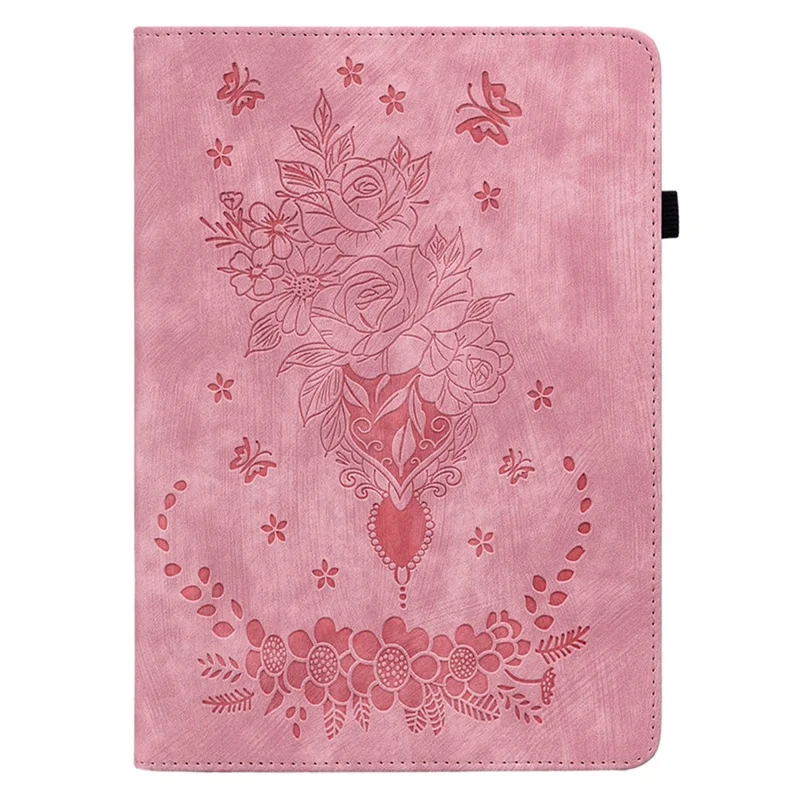 Per Ipad Air (2013) / Air 2 / Ipad da 9,7 Pollici (2017) /(2018) PU Stand Shell Butterfly Rose Imprinted Tablet Case Con Slot Per Carte - Rosa