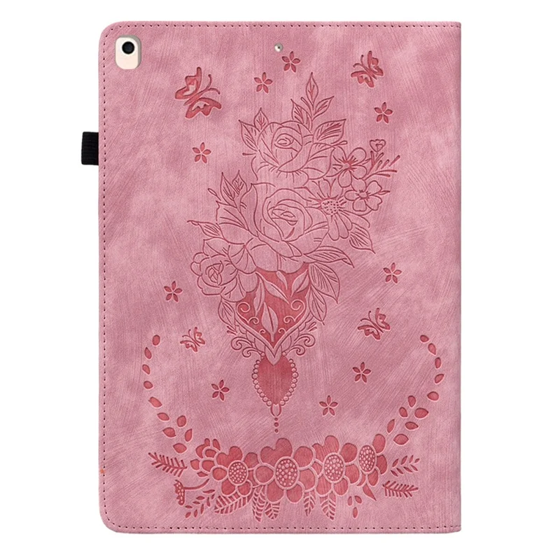 Per Ipad Air (2013) / Air 2 / Ipad da 9,7 Pollici (2017) /(2018) PU Stand Shell Butterfly Rose Imprinted Tablet Case Con Slot Per Carte - Rosa