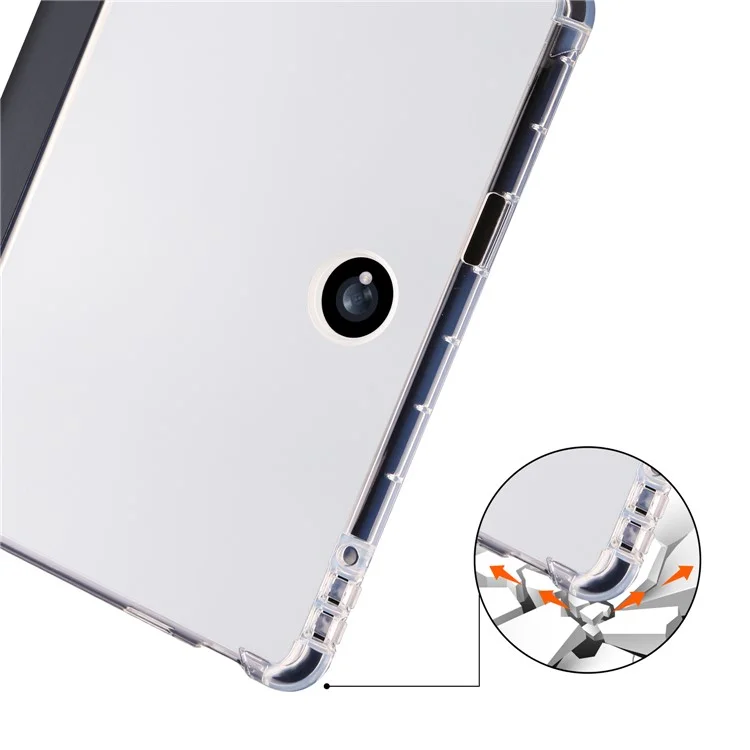 Para Oppo Pad 2 Tri-Fold Stand Tablet Case PU Leather Transparent Back Protective Cover with Pencil Holder - Black