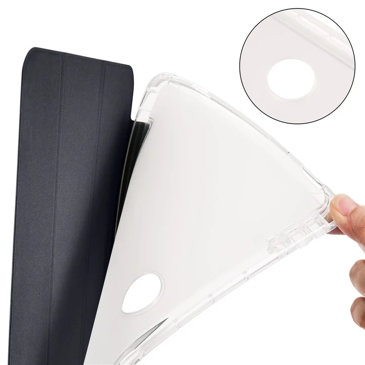 Para Oppo Pad 2 Tri-Fold Stand Tablet Case PU Leather Transparent Back Protective Cover with Pencil Holder - Black