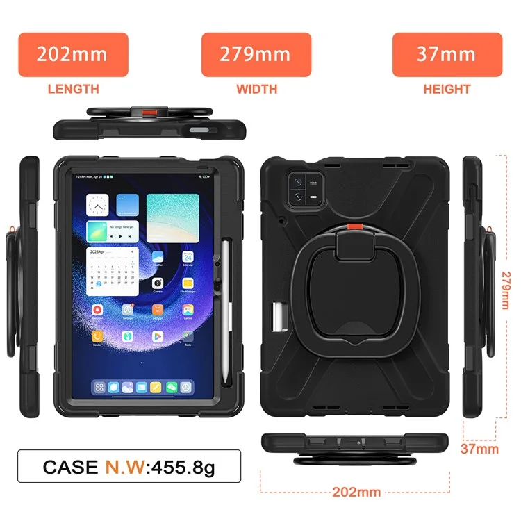 Para Xiaomi Pad 6 PC+ Funda de Tablet Silicona con Soporte Giratorio - Negro+Negro