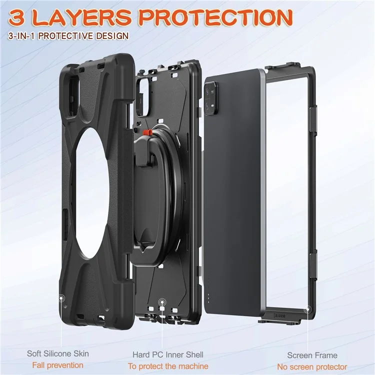Para Xiaomi Pad 6 PC+ Funda de Tablet Silicona con Soporte Giratorio - Negro+Negro