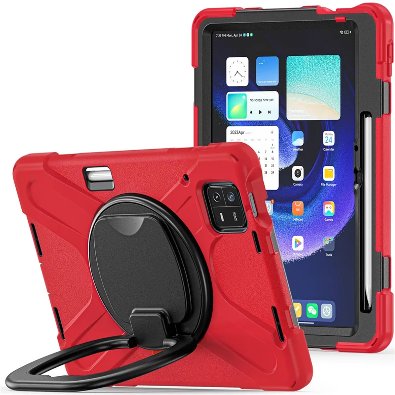 Per Xiaomi Pad 6 PC+ Custodia in silicone per tablet con supporto girevole - Rosso+Nero