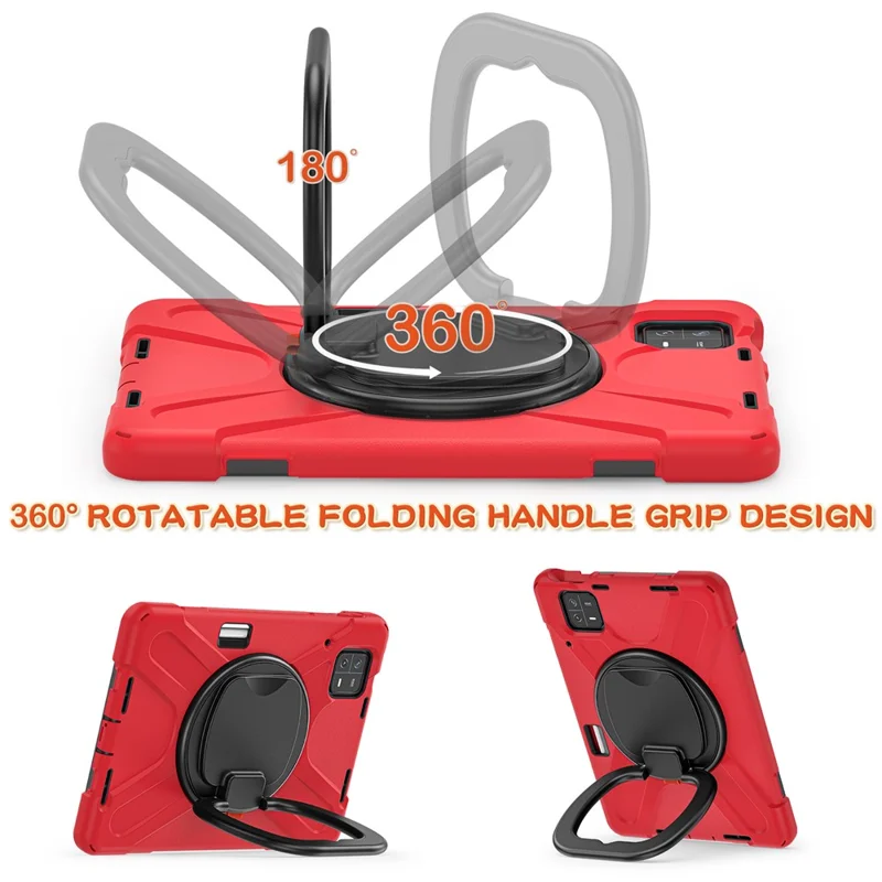 Per Xiaomi Pad 6 PC+ Custodia in silicone per tablet con supporto girevole - Rosso+Nero