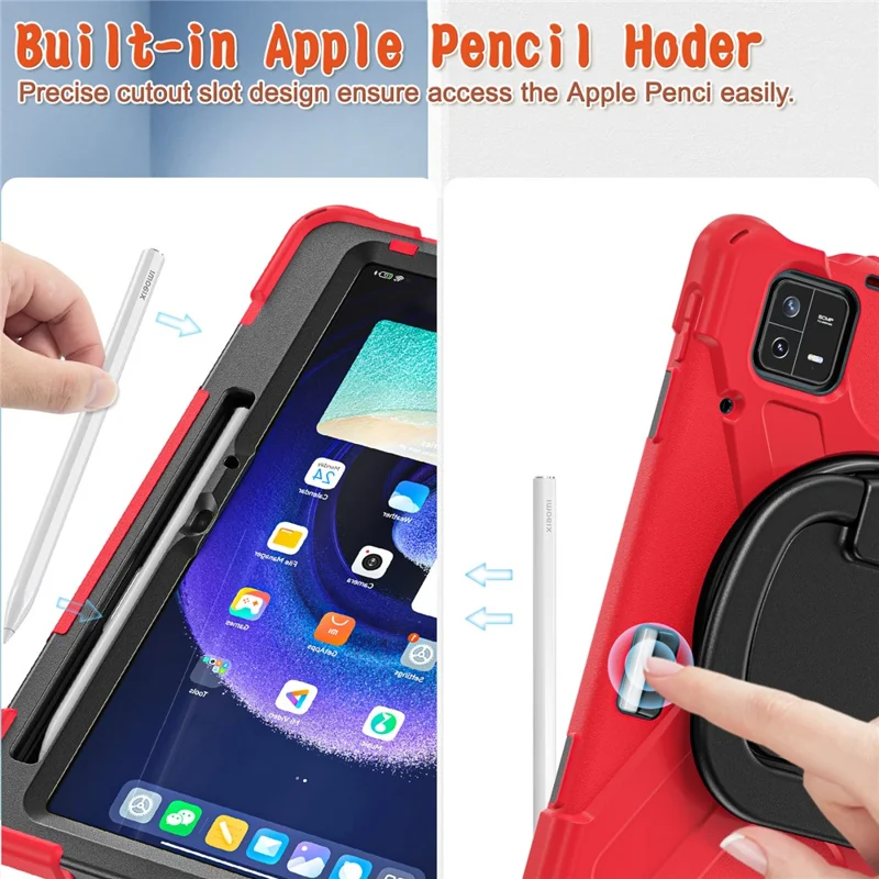 Per Xiaomi Pad 6 PC+ Custodia in silicone per tablet con supporto girevole - Rosso+Nero