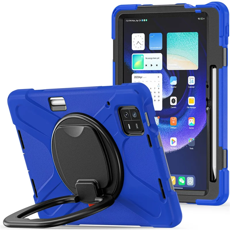 For Xiaomi Pad 6 PC+ Silicone Tablet Case Rotating Kickstand Cover - Blue+Black