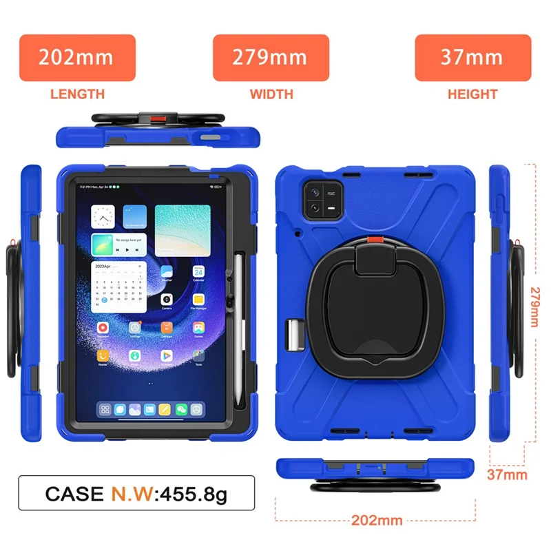 For Xiaomi Pad 6 PC+ Silicone Tablet Case Rotating Kickstand Cover - Blue+Black