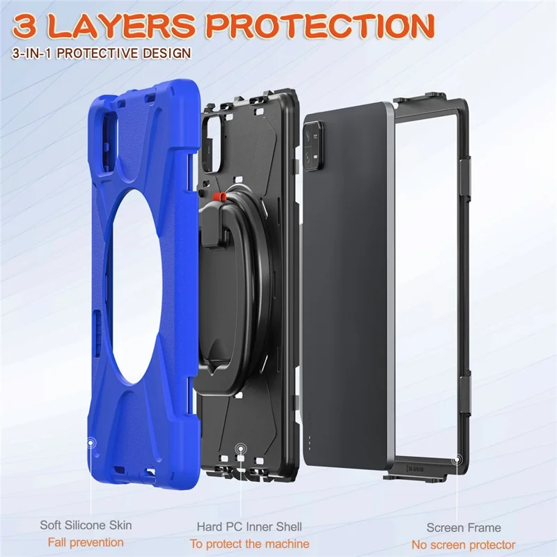 For Xiaomi Pad 6 PC+ Silicone Tablet Case Rotating Kickstand Cover - Blue+Black