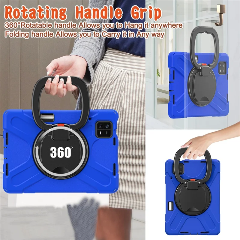 For Xiaomi Pad 6 PC+ Silicone Tablet Case Rotating Kickstand Cover - Blue+Black