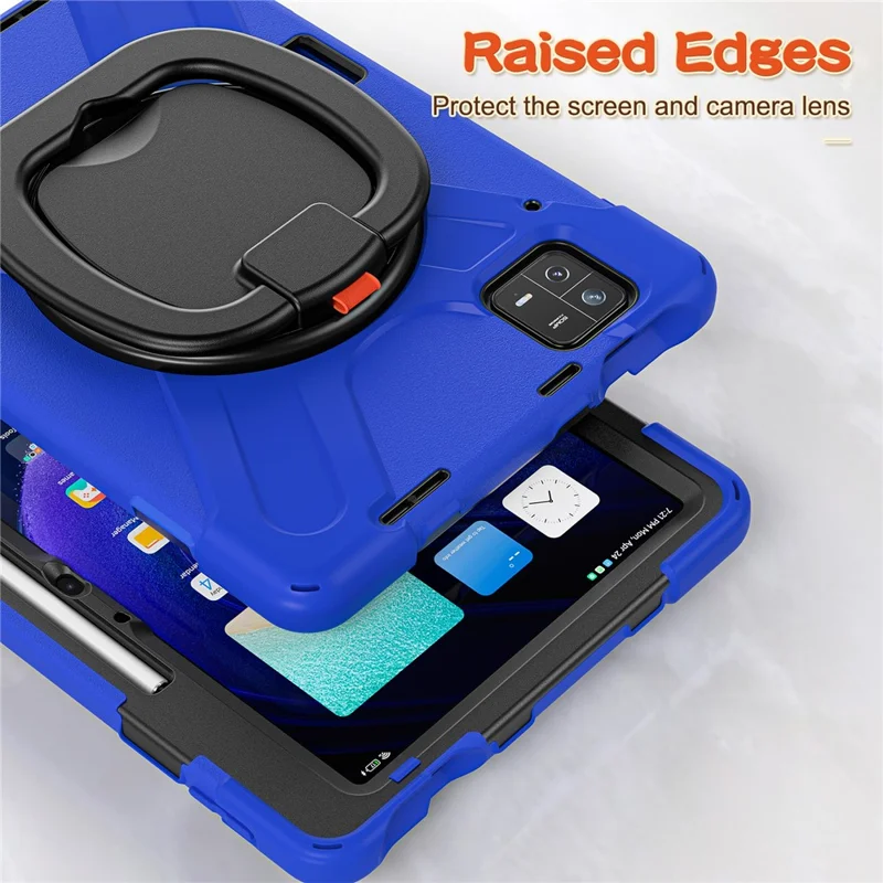 For Xiaomi Pad 6 PC+ Silicone Tablet Case Rotating Kickstand Cover - Blue+Black