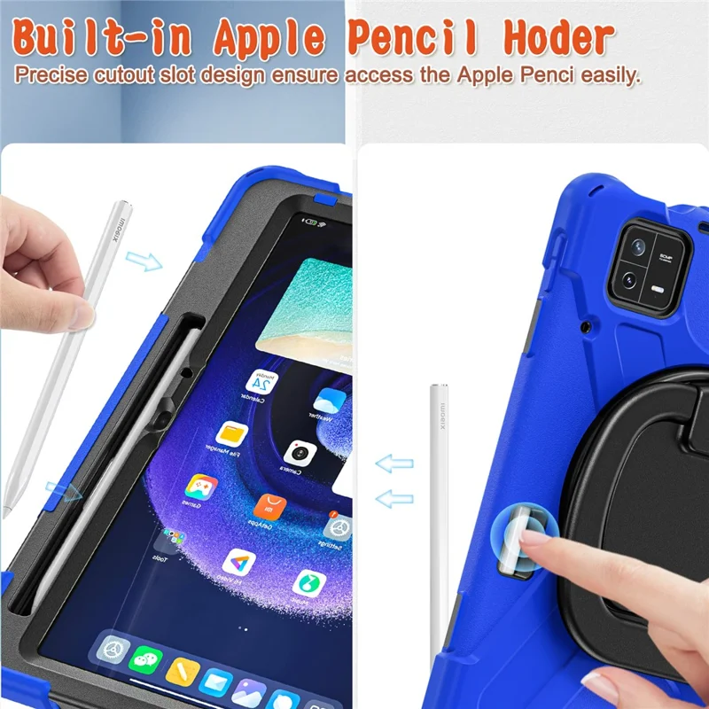 For Xiaomi Pad 6 PC+ Silicone Tablet Case Rotating Kickstand Cover - Blue+Black