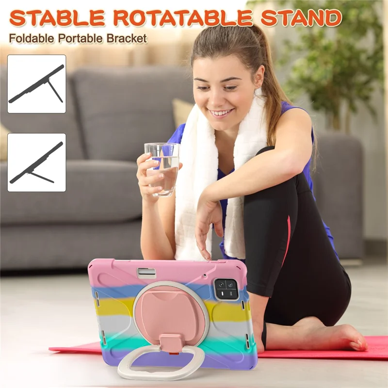 Pour Xiaomi Pad 6 PC + Étui en silicone pour tablette Kickstand Rotating Cover - Colorful Pink