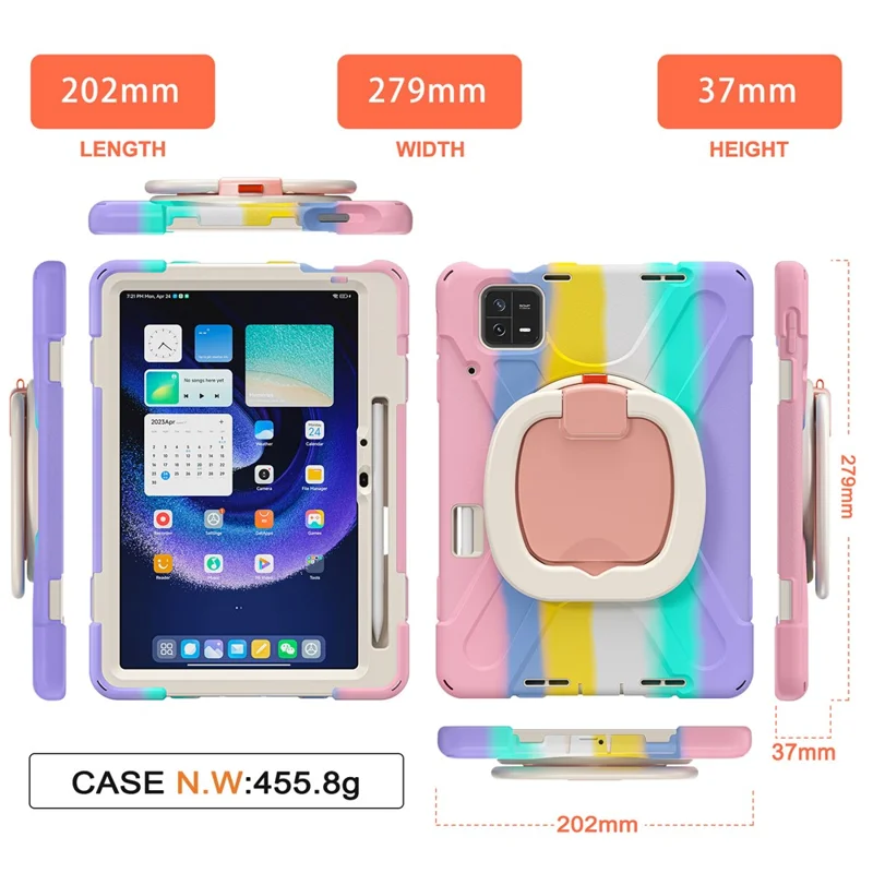 Pour Xiaomi Pad 6 PC + Étui en silicone pour tablette Kickstand Rotating Cover - Colorful Pink