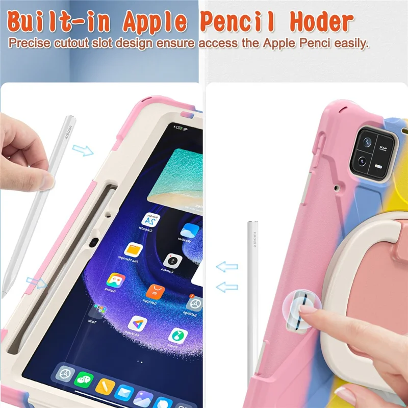 Pour Xiaomi Pad 6 PC + Étui en silicone pour tablette Kickstand Rotating Cover - Colorful Pink
