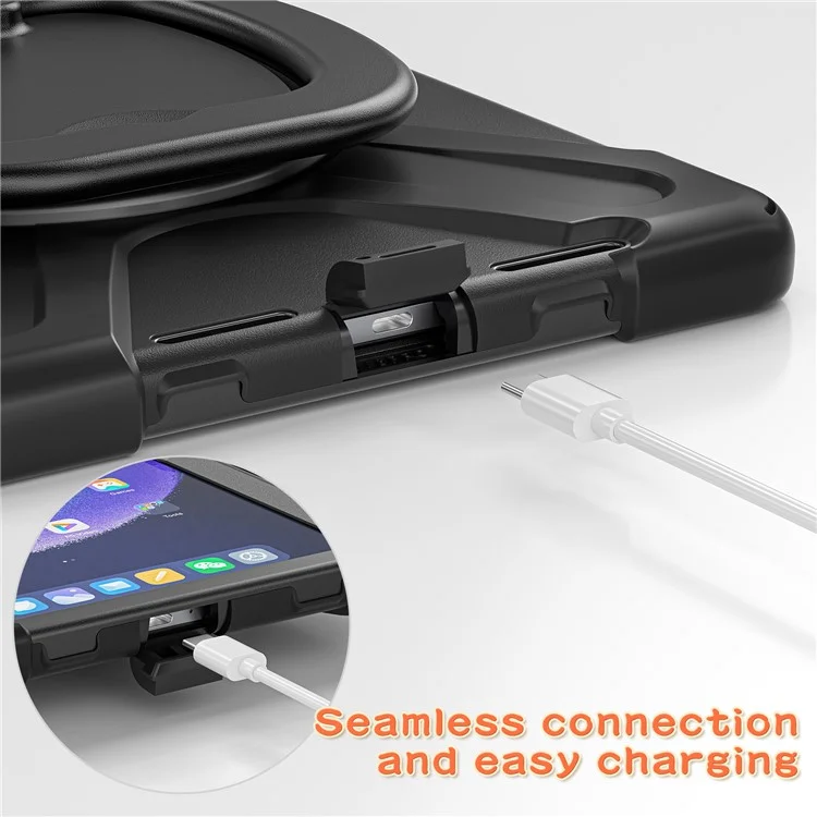 For Xiaomi Pad 6 PC+Silicone Rugged Protective Cover Rotating Kickstand Tablet Case with Shoulder Strap - Black+Black