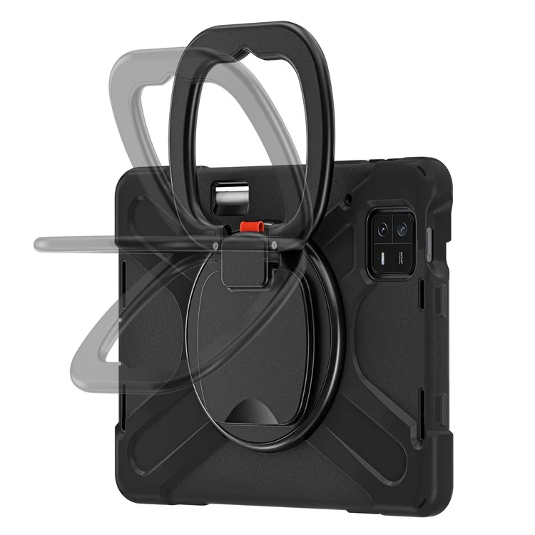 For Xiaomi Pad 6 PC+Silicone Rugged Protective Cover Rotating Kickstand Tablet Case with Shoulder Strap - Black+Black