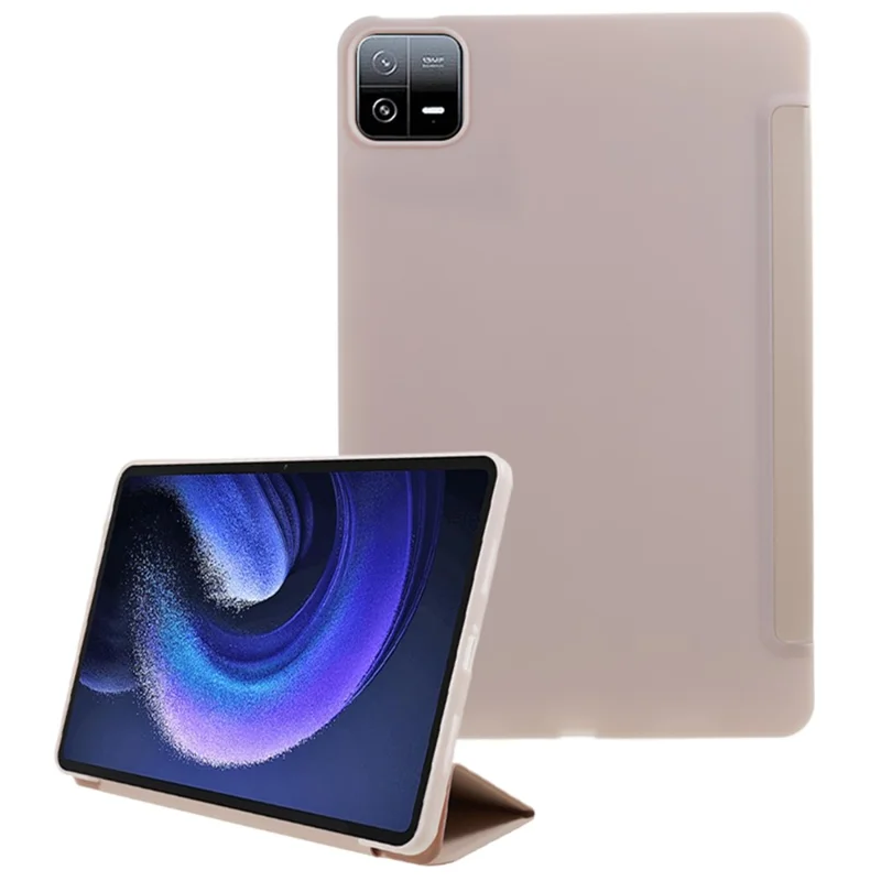 Para Xiaomi Pad 6 / Pad 6 Pro Capa Protetora Tri-fold Stand Tablet Caso de Couro PU Textura Honeycomb Auto Wake / Sleep Smart Cover - Rosa