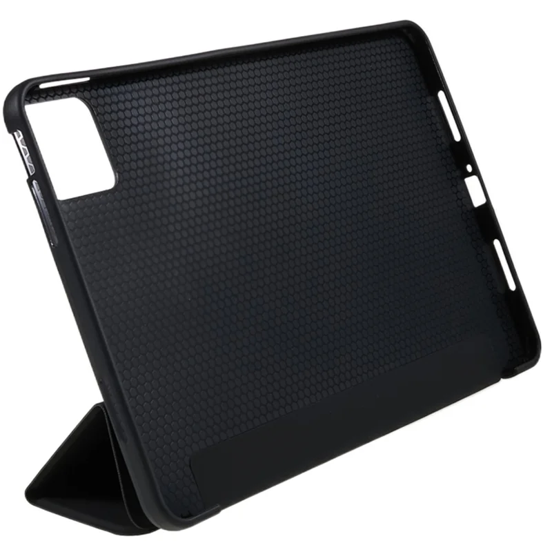 Pour Xiaomi Pad 6 / Pad 6 Pro Tri-fold Stand Tablet Case PU Leather Honeycomb Texture Auto Wake / Sleep Smart Cover - Noir