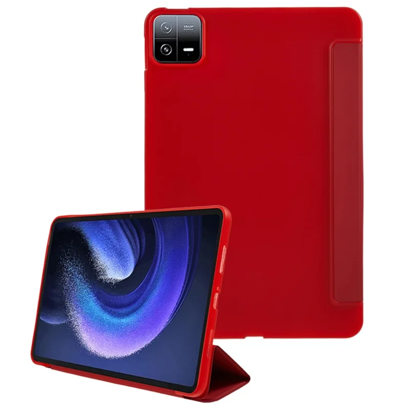 For Xiaomi Pad 6 / Pad 6 Pro Tri-fold Stand Tablet Case PU Leather Honeycomb Texture Auto Wake / Sleep Smart Cover - Red