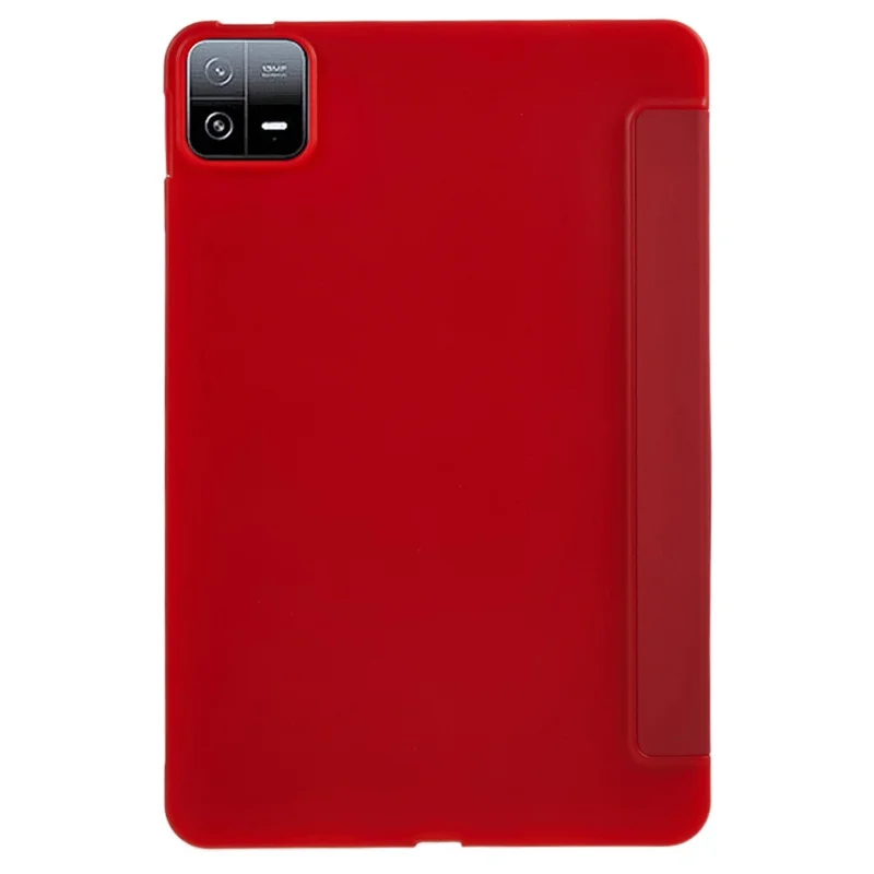 For Xiaomi Pad 6 / Pad 6 Pro Tri-fold Stand Tablet Case PU Leather Honeycomb Texture Auto Wake / Sleep Smart Cover - Red