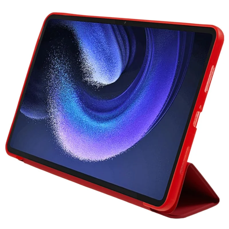 For Xiaomi Pad 6 / Pad 6 Pro Tri-fold Stand Tablet Case PU Leather Honeycomb Texture Auto Wake / Sleep Smart Cover - Red