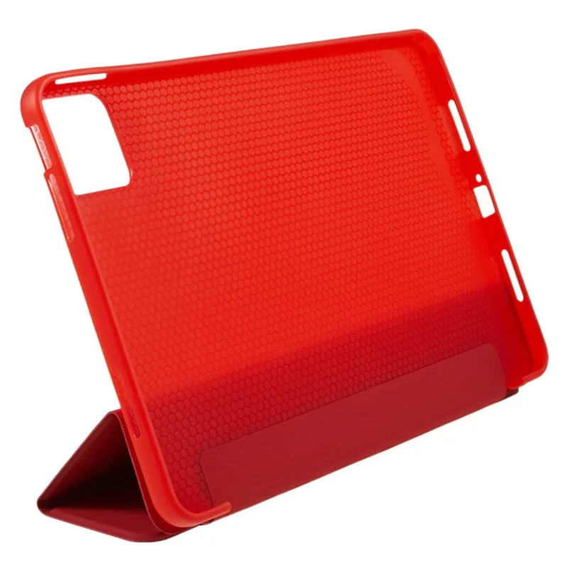 For Xiaomi Pad 6 / Pad 6 Pro Tri-fold Stand Tablet Case PU Leather Honeycomb Texture Auto Wake / Sleep Smart Cover - Red