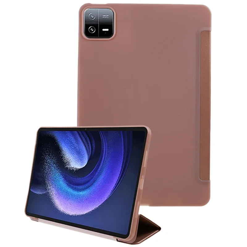 For Xiaomi Pad 6 / Pad 6 Pro Tri-fold Stand Tablet Case PU Leather Honeycomb Texture Auto Wake / Sleep Smart Cover - Rose Gold