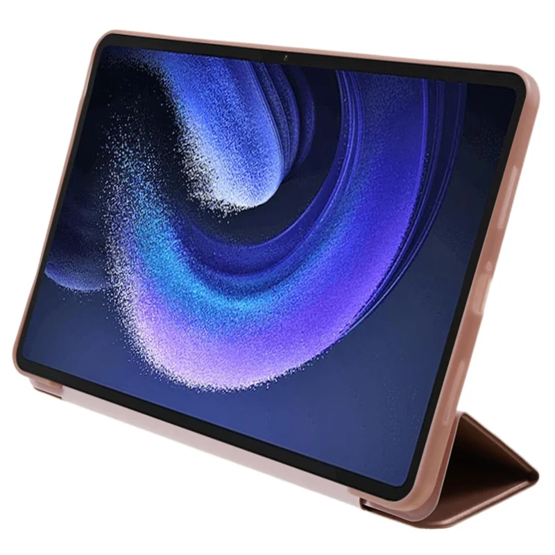 For Xiaomi Pad 6 / Pad 6 Pro Tri-fold Stand Tablet Case PU Leather Honeycomb Texture Auto Wake / Sleep Smart Cover - Rose Gold