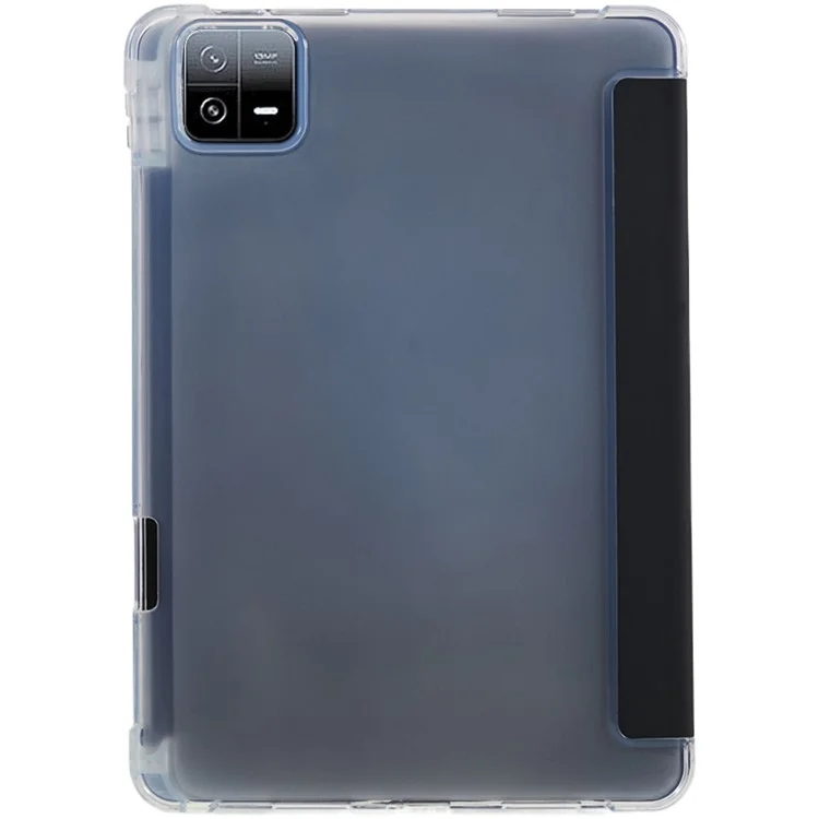 Para Xiaomi Pad 6 / Pad 6 Pro, estuche de tableta con soporte de tríptico de PU, funda trasera transparente y funda inteligente con soporte para lápiz - Negro