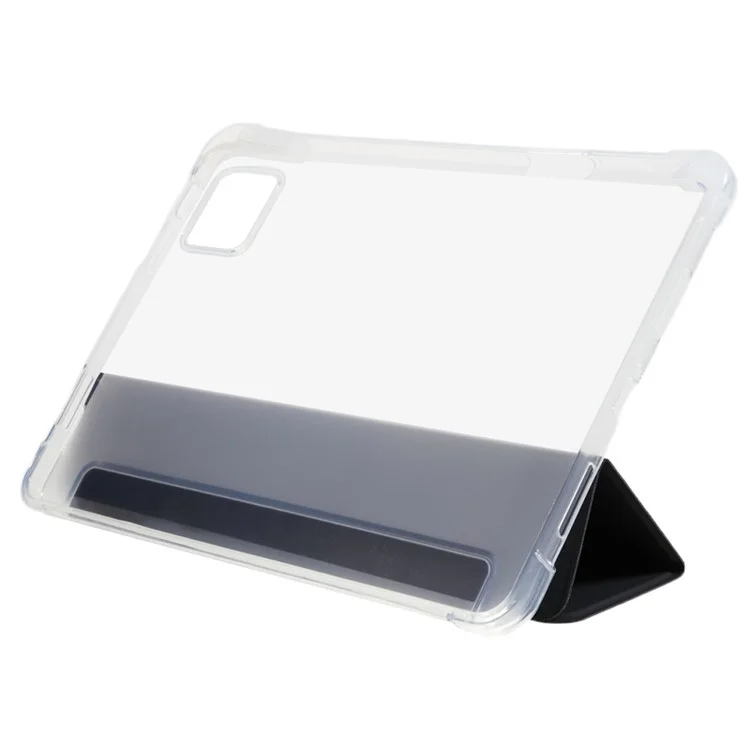 Para Xiaomi Pad 6 / Pad 6 Pro, estuche de tableta con soporte de tríptico de PU, funda trasera transparente y funda inteligente con soporte para lápiz - Negro