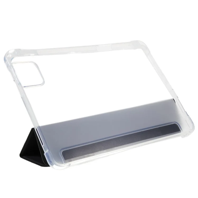 Para Xiaomi Pad 6 / Pad 6 Pro, estuche de tableta con soporte de tríptico de PU, funda trasera transparente y funda inteligente con soporte para lápiz - Negro