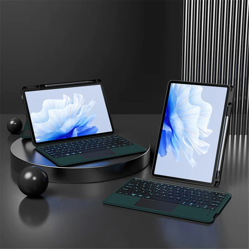 For Huawei MatePad Air 11.5 inch (2023) Leather Case + Bluetooth-compatible Keyboard with Backlight Trackpad - Green