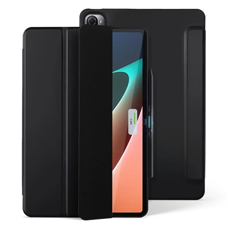 Para Xiaomi Pad 5 / Pad 5 Pro Capa de Tablet com Suporte Tridobrável, Capa de Couro PU com TPU Interno, Função Automática de Despertar/Dormir - Preto