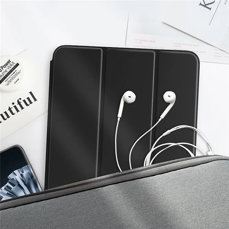 Para Xiaomi Pad 5 / Pad 5 Pro Capa de Tablet com Suporte Tridobrável, Capa de Couro PU com TPU Interno, Função Automática de Despertar/Dormir - Preto