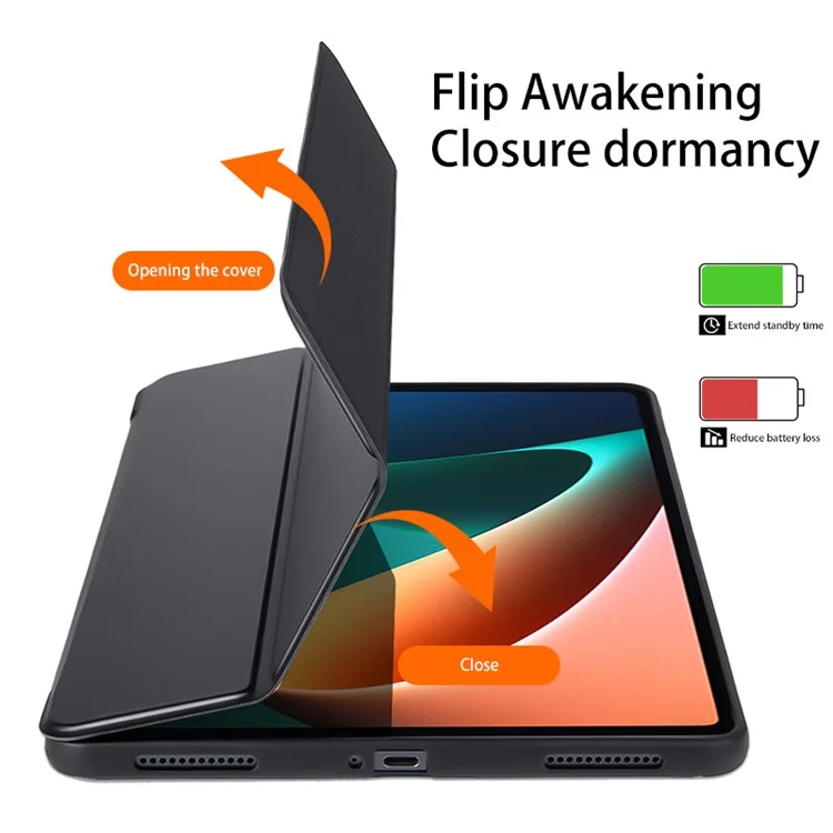 Para Xiaomi Pad 5 / Pad 5 Pro Capa de Tablet com Suporte Tridobrável, Capa de Couro PU com TPU Interno, Função Automática de Despertar/Dormir - Preto