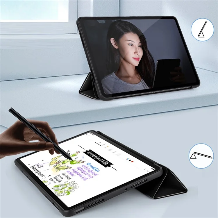Para Xiaomi Pad 5 / Pad 5 Pro Capa de Tablet com Suporte Tridobrável, Capa de Couro PU com TPU Interno, Função Automática de Despertar/Dormir - Preto